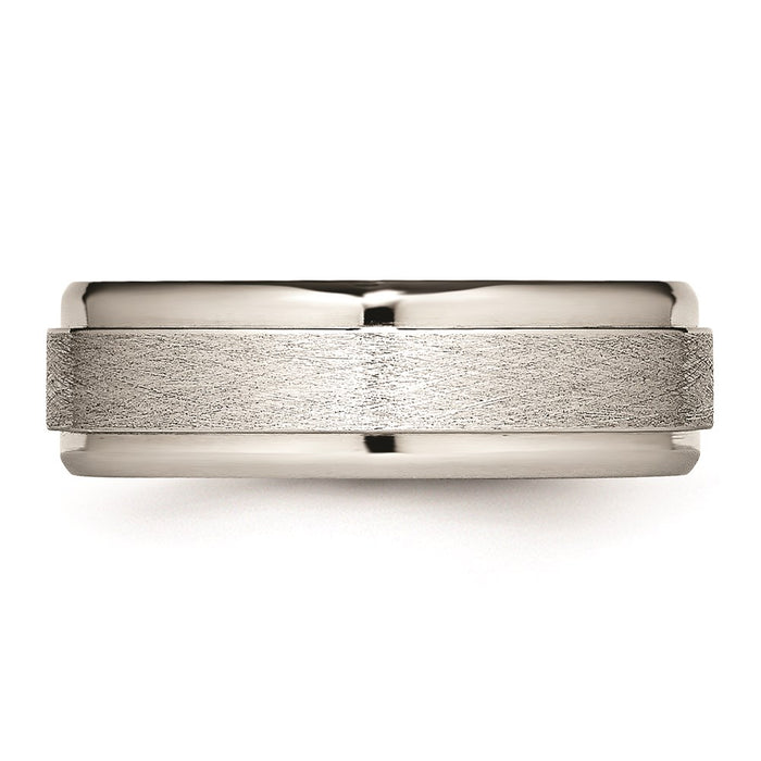 Unisex Fashion Jewelry, Chisel Brand Stainless Steel Brushed and Polished Ridged Edge Ring