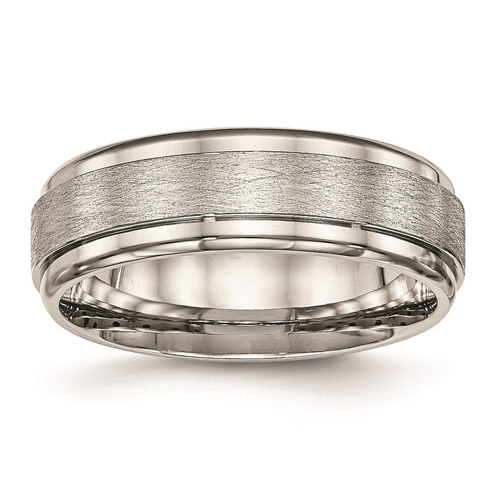 Unisex Fashion Jewelry, Chisel Brand Stainless Steel Brushed and Polished Ridged Edge Ring