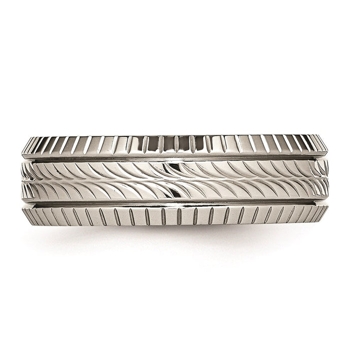 Men's Fashion Jewelry, Chisel Brand Stainless Steel Polished Grooved and Textured Ring