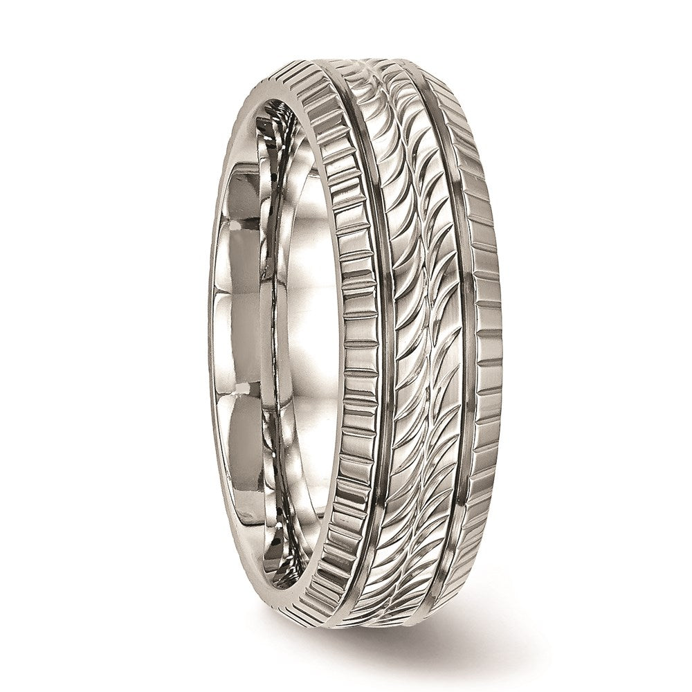 Men's Fashion Jewelry, Chisel Brand Stainless Steel Polished Grooved and Textured Ring