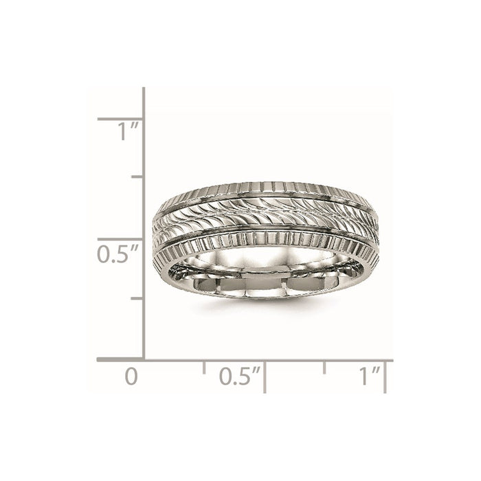 Men's Fashion Jewelry, Chisel Brand Stainless Steel Polished Grooved and Textured Ring
