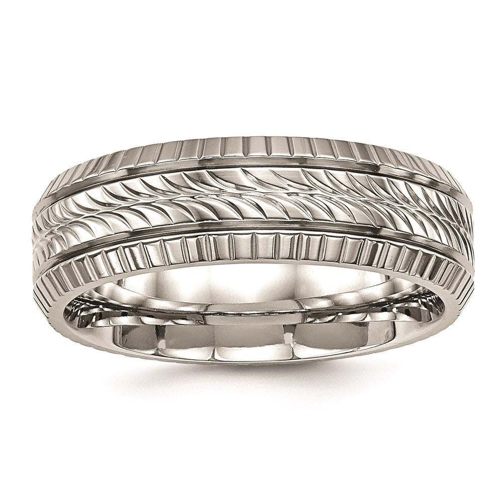 Men's Fashion Jewelry, Chisel Brand Stainless Steel Polished Grooved and Textured Ring