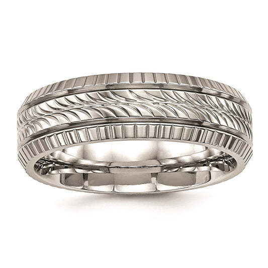 Men's Fashion Jewelry, Chisel Brand Stainless Steel Polished Grooved and Textured Ring