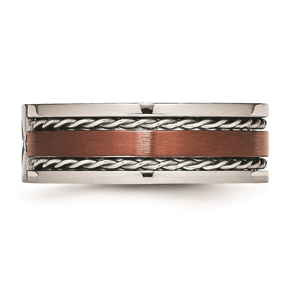 Unisex Fashion Jewelry, Chisel Brand Stainless Steel Brushed Brown IP-plated w/Diamond 8mm Polished Ring Band