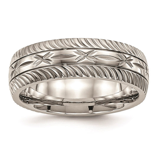 Unisex Fashion Jewelry, Chisel Brand Stainless Steel Polished Diamond Cut Ring