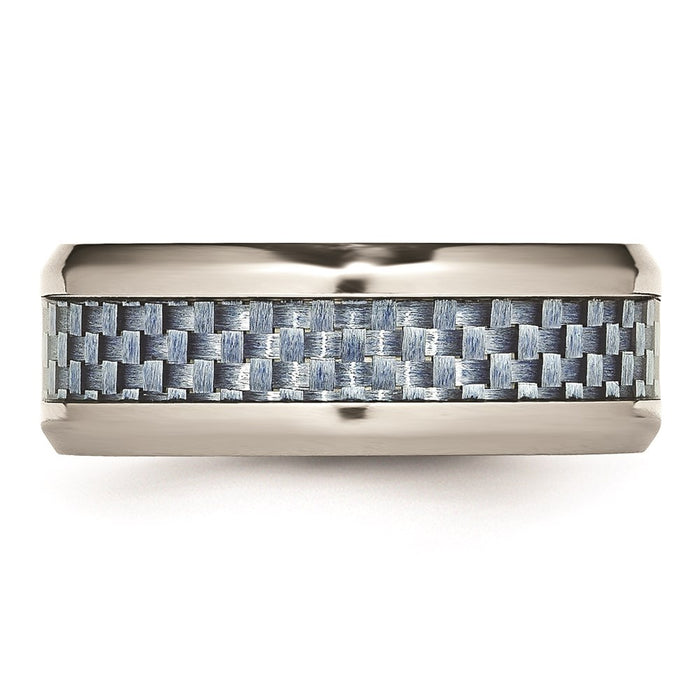 Unisex Fashion Jewelry, Chisel Brand Stainless Steel Polished Blue Carbon Fiber Inlay Ring