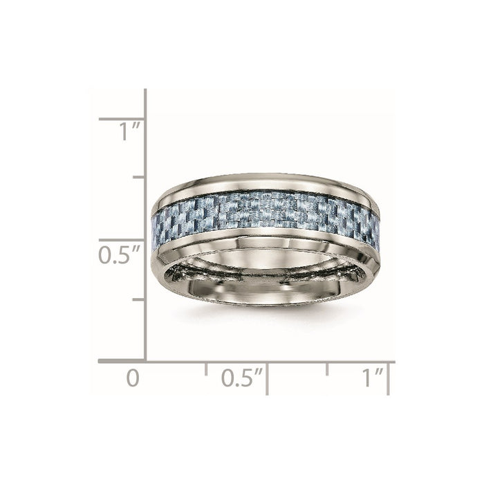 Unisex Fashion Jewelry, Chisel Brand Stainless Steel Polished Blue Carbon Fiber Inlay Ring