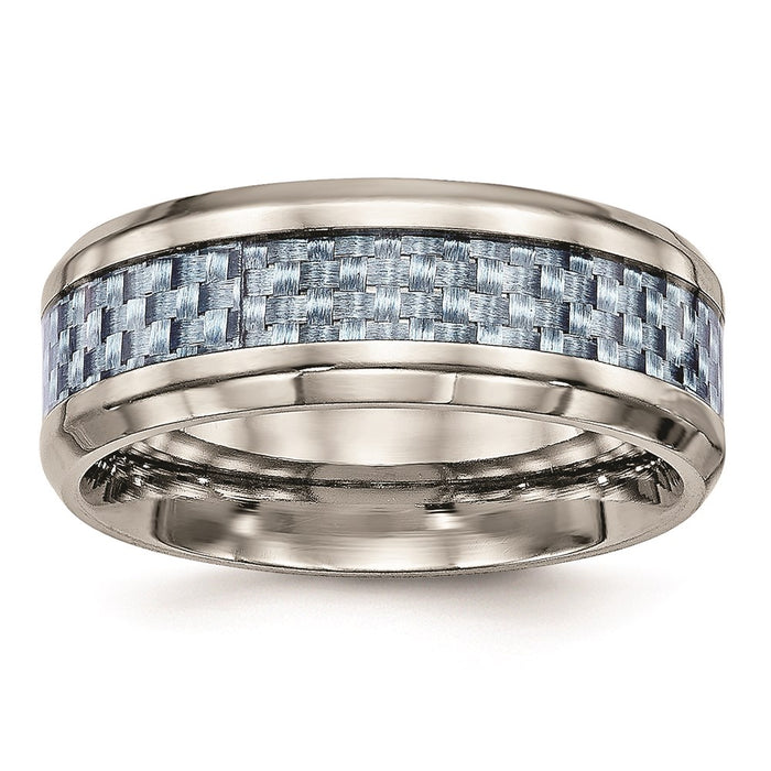 Unisex Fashion Jewelry, Chisel Brand Stainless Steel Polished Blue Carbon Fiber Inlay Ring