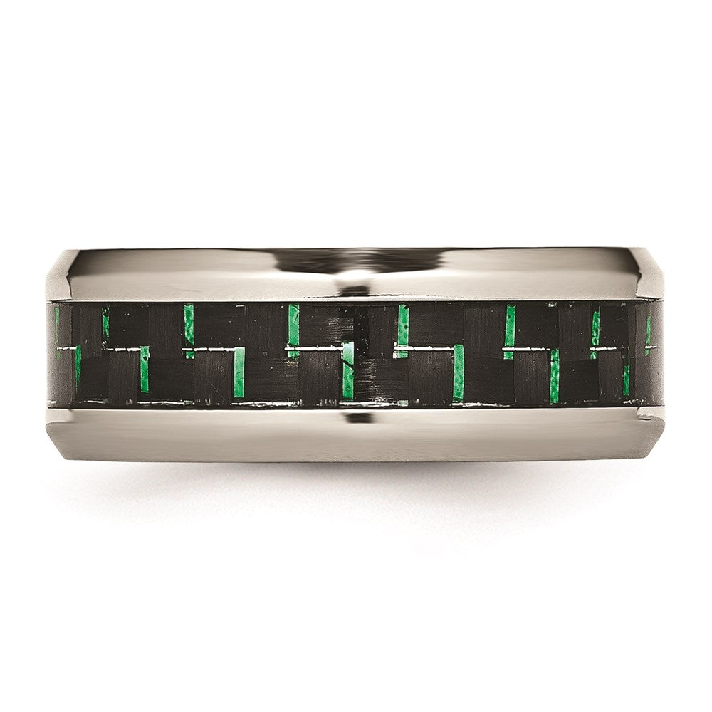 Unisex Fashion Jewelry, Chisel Brand Stainless Steel Polished Black/Green Carbon Fiber Inlay Ring