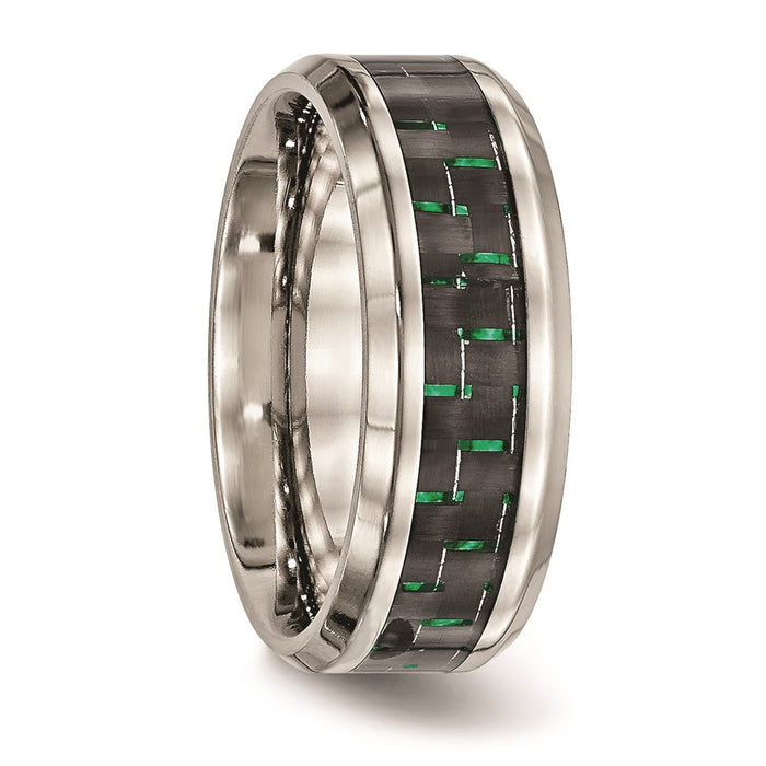 Unisex Fashion Jewelry, Chisel Brand Stainless Steel Polished Black/Green Carbon Fiber Inlay Ring