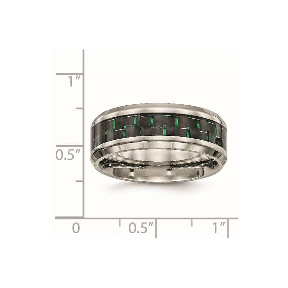 Unisex Fashion Jewelry, Chisel Brand Stainless Steel Polished Black/Green Carbon Fiber Inlay Ring