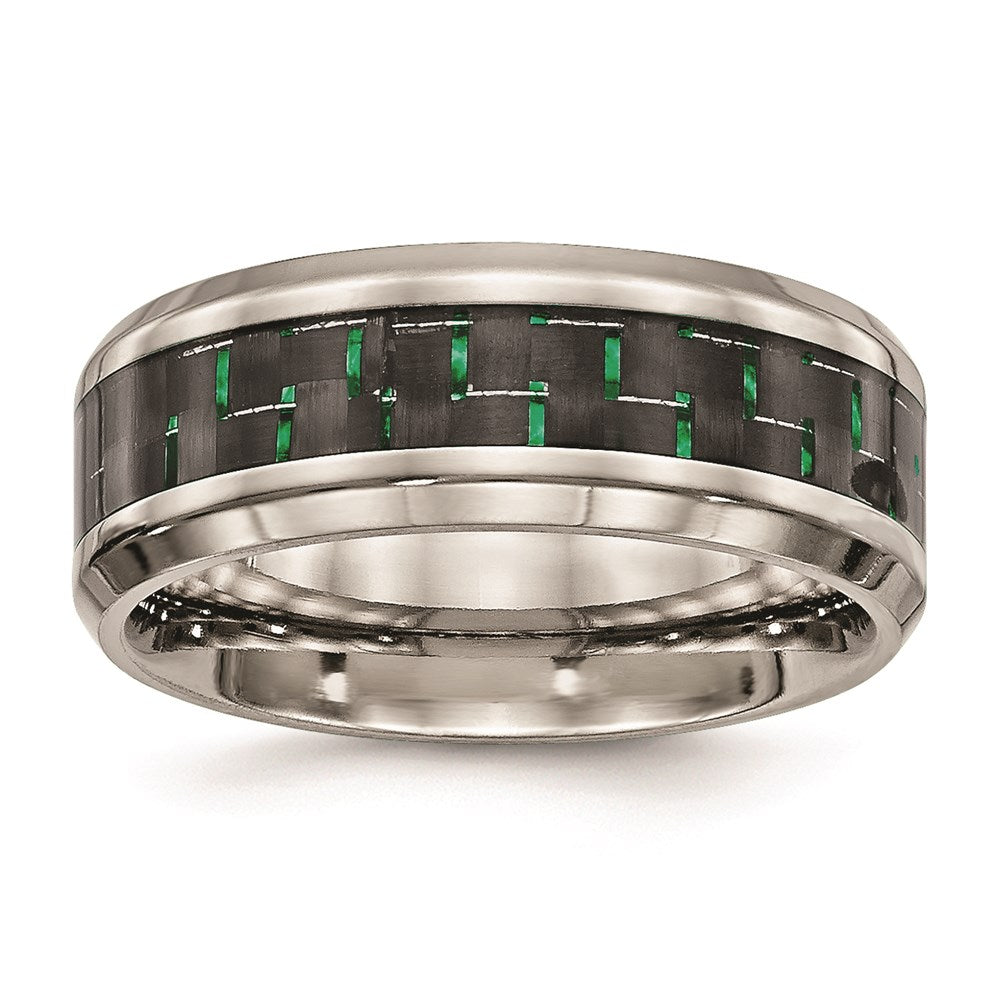 Unisex Fashion Jewelry, Chisel Brand Stainless Steel Polished Black/Green Carbon Fiber Inlay Ring