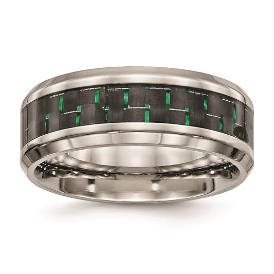 Unisex Fashion Jewelry, Chisel Brand Stainless Steel Polished Black/Green Carbon Fiber Inlay Ring