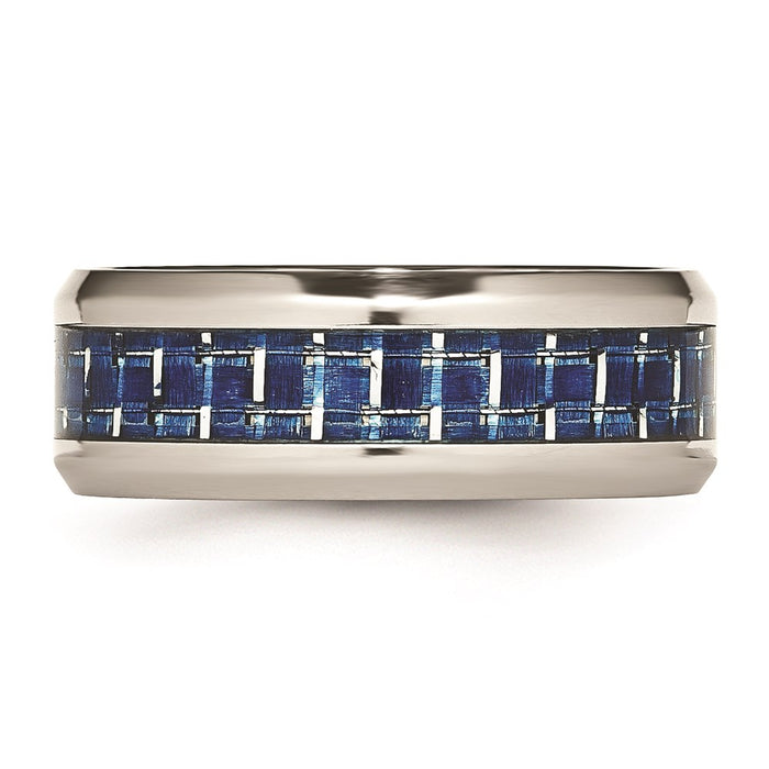 Unisex Fashion Jewelry, Chisel Brand Stainless Steel Polished Blue/White Carbon Fiber Inlay Ring