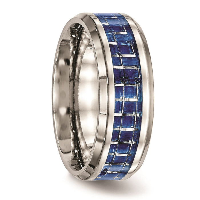 Unisex Fashion Jewelry, Chisel Brand Stainless Steel Polished Blue/White Carbon Fiber Inlay Ring