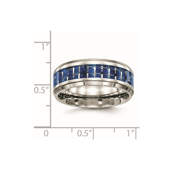 Unisex Fashion Jewelry, Chisel Brand Stainless Steel Polished Blue/White Carbon Fiber Inlay Ring