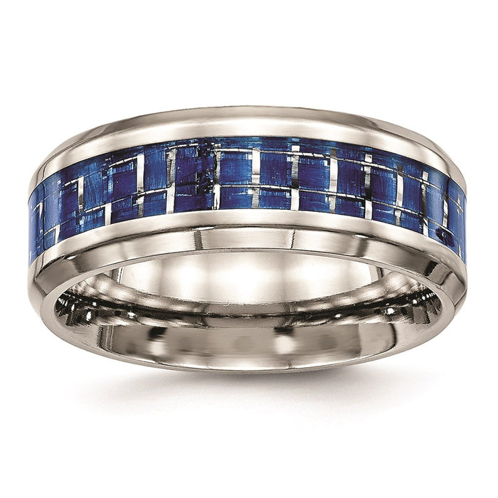 Unisex Fashion Jewelry, Chisel Brand Stainless Steel Polished Blue/White Carbon Fiber Inlay Ring