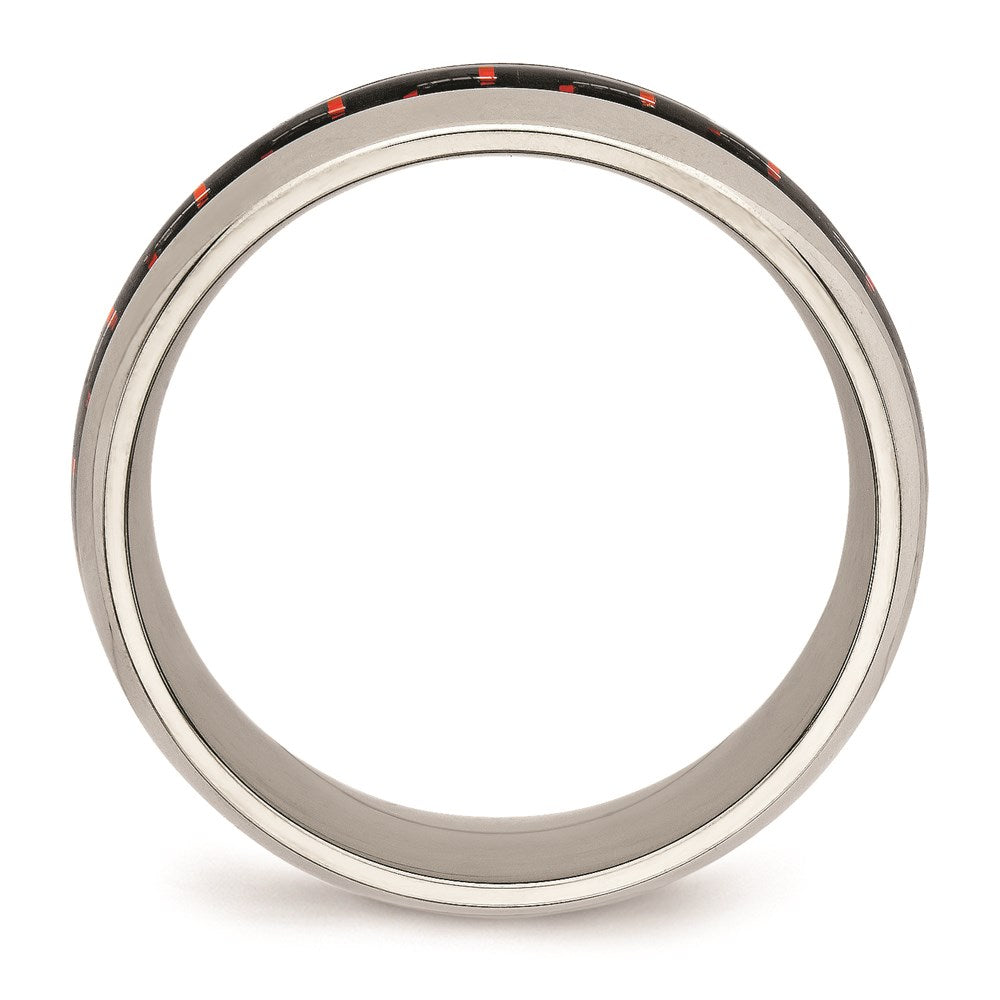 Unisex Fashion Jewelry, Chisel Brand Stainless Steel Polished Black/Red Carbon Fiber Inlay Ring
