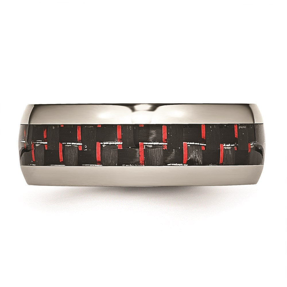 Unisex Fashion Jewelry, Chisel Brand Stainless Steel Polished Black/Red Carbon Fiber Inlay Ring
