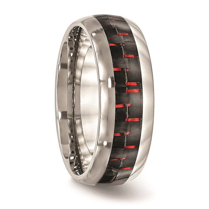 Unisex Fashion Jewelry, Chisel Brand Stainless Steel Polished Black/Red Carbon Fiber Inlay Ring
