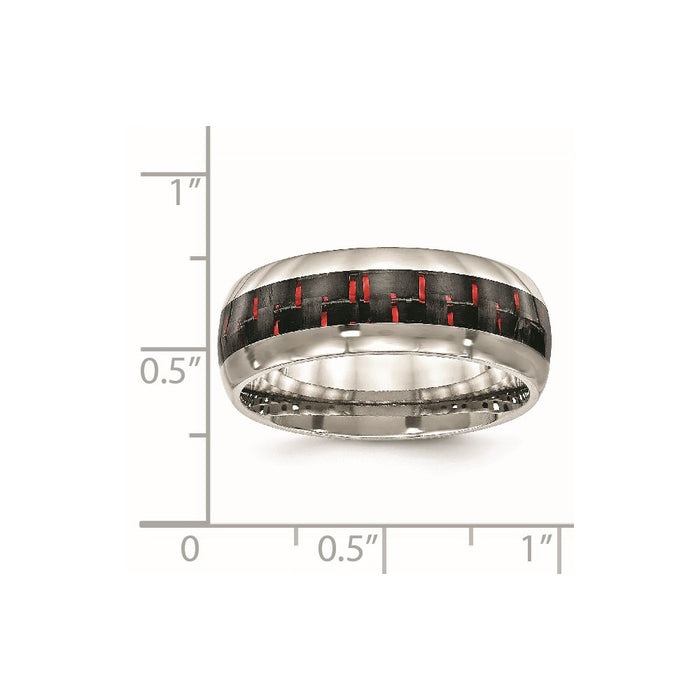 Unisex Fashion Jewelry, Chisel Brand Stainless Steel Polished Black/Red Carbon Fiber Inlay Ring