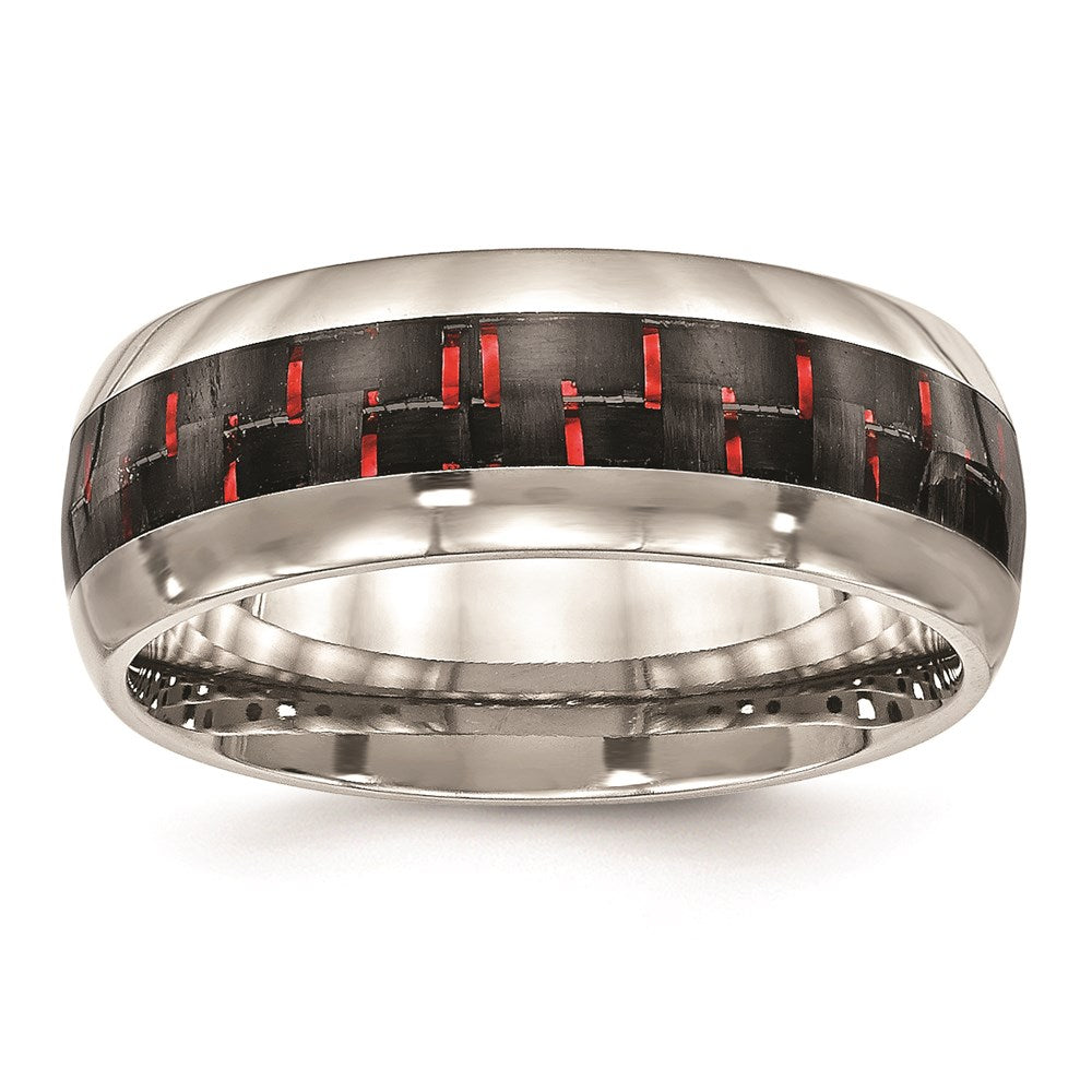 Unisex Fashion Jewelry, Chisel Brand Stainless Steel Polished Black/Red Carbon Fiber Inlay Ring