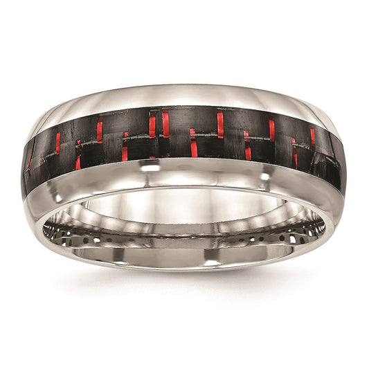 Unisex Fashion Jewelry, Chisel Brand Stainless Steel Polished Black/Red Carbon Fiber Inlay Ring