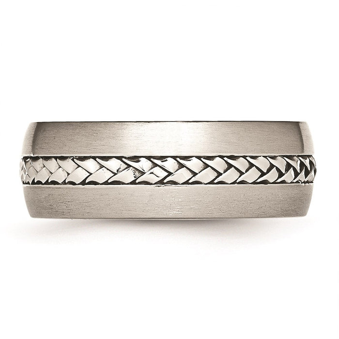 Unisex Fashion Jewelry, Chisel Brand Stainless Steel Brushed and Polished Braided 8.00mm Ring Band