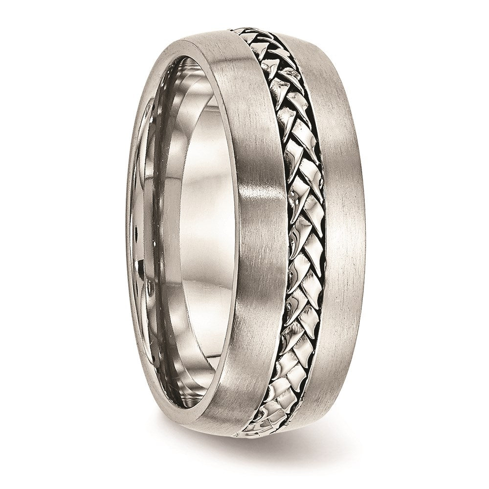 Unisex Fashion Jewelry, Chisel Brand Stainless Steel Brushed and Polished Braided 8.00mm Ring Band