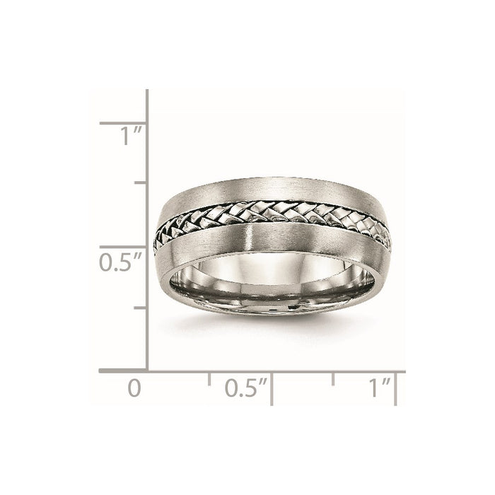Unisex Fashion Jewelry, Chisel Brand Stainless Steel Brushed and Polished Braided 8.00mm Ring Band