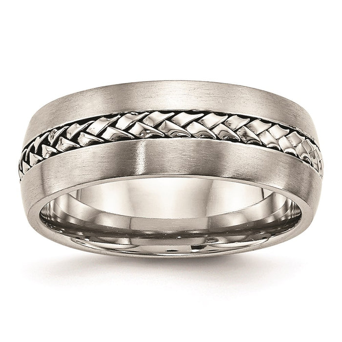 Unisex Fashion Jewelry, Chisel Brand Stainless Steel Brushed and Polished Braided 8.00mm Ring Band