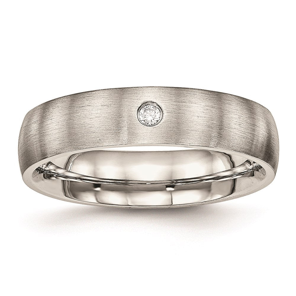 Unisex Fashion Jewelry, Chisel Brand Stainless Steel Brushed Half Round CZ Ring