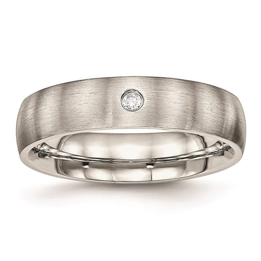 Unisex Fashion Jewelry, Chisel Brand Stainless Steel Brushed Half Round CZ Ring