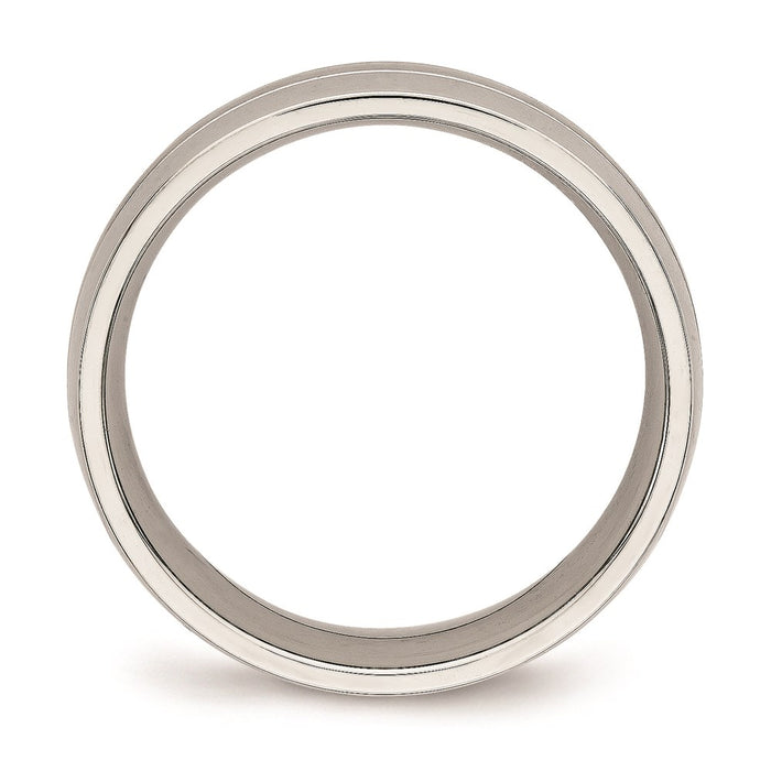 Unisex Fashion Jewelry, Chisel Brand Stainless Steel Brushed and Polished Grooved 6.50mm Ring Band