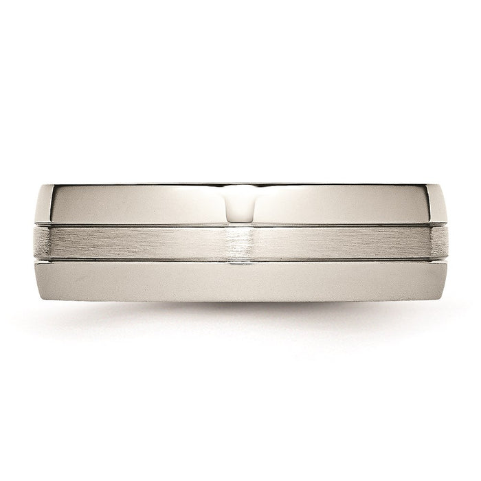 Unisex Fashion Jewelry, Chisel Brand Stainless Steel Brushed and Polished Grooved 6.50mm Ring Band