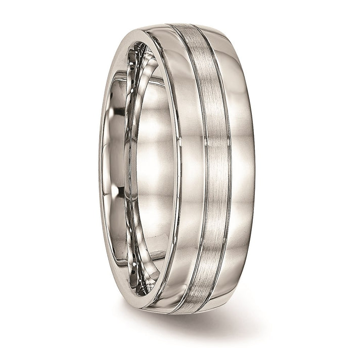 Unisex Fashion Jewelry, Chisel Brand Stainless Steel Brushed and Polished Grooved 6.50mm Ring Band