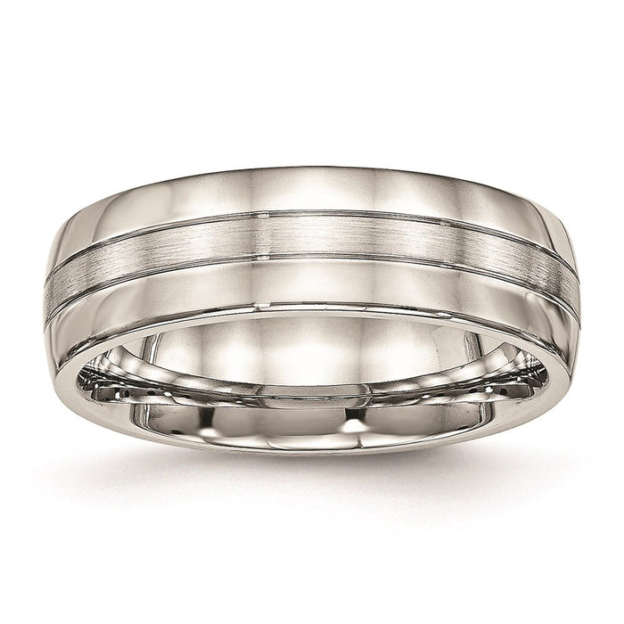 Unisex Fashion Jewelry, Chisel Brand Stainless Steel Brushed and Polished Grooved 6.50mm Ring Band