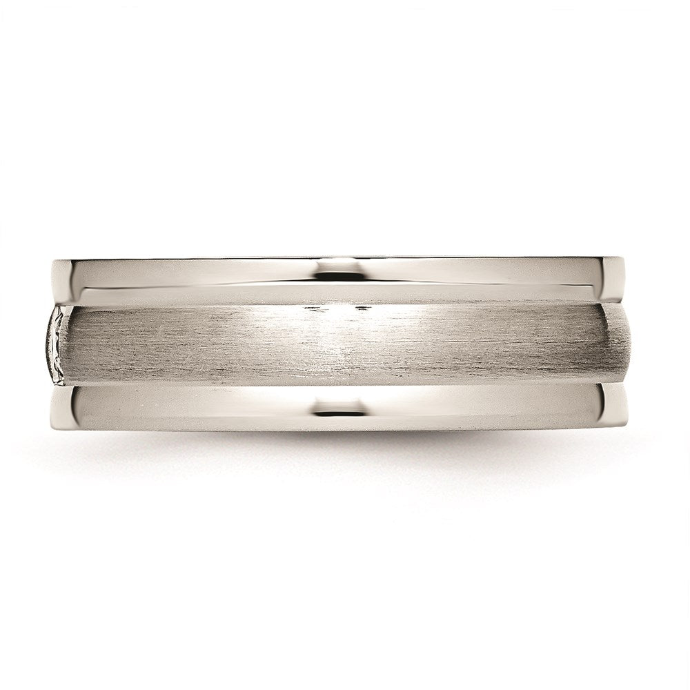 Unisex Fashion Jewelry, Chisel Brand Stainless Steel Polished and Brushed Grooved CZ Ring