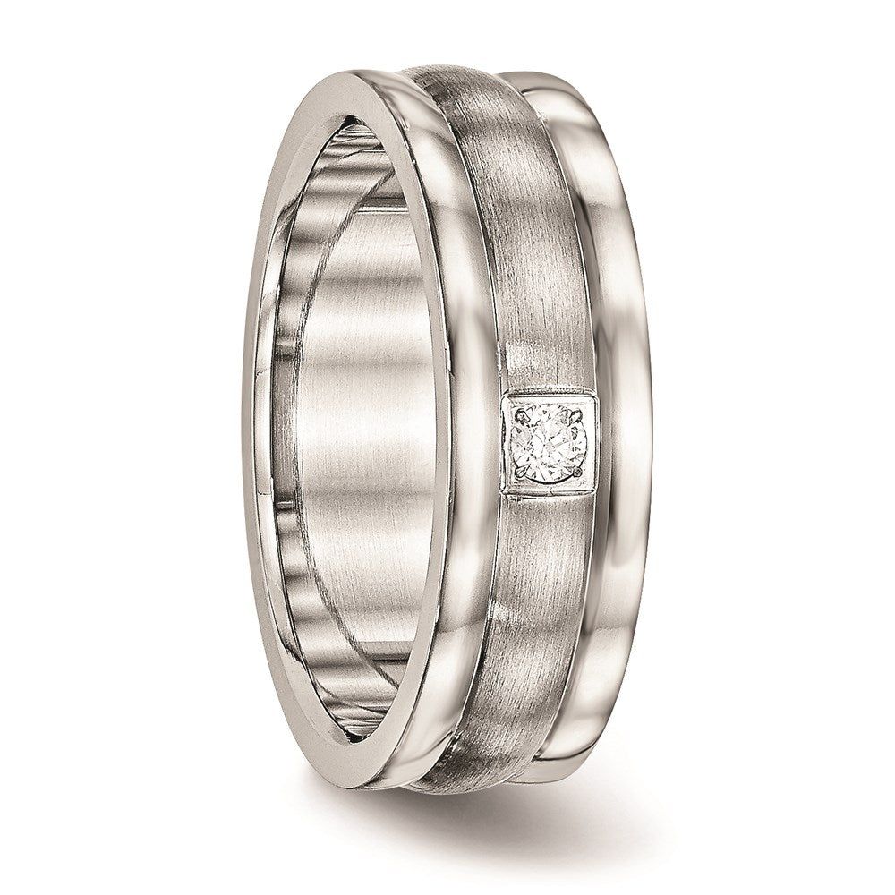 Unisex Fashion Jewelry, Chisel Brand Stainless Steel Polished and Brushed Grooved CZ Ring