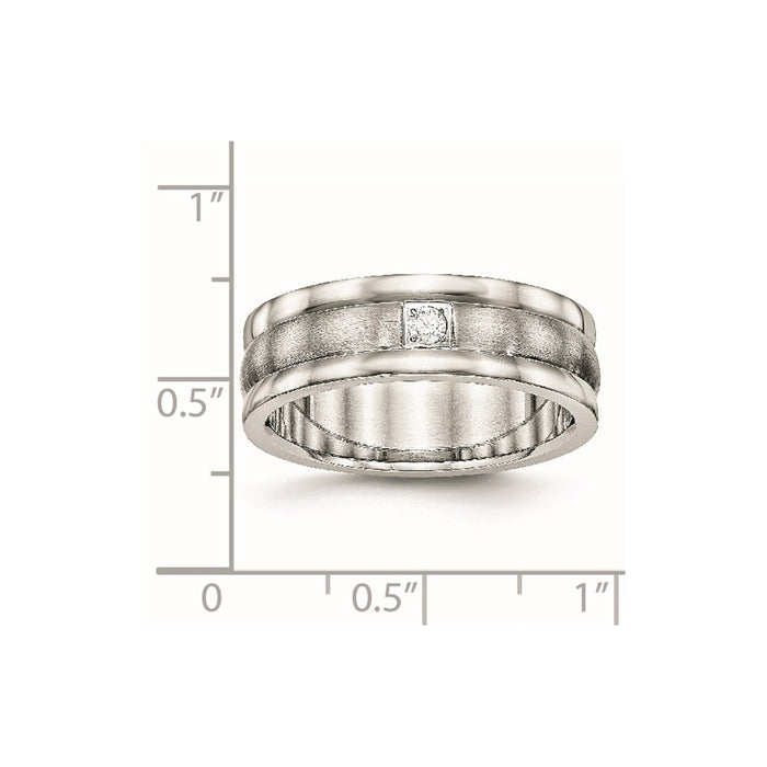 Unisex Fashion Jewelry, Chisel Brand Stainless Steel Polished and Brushed Grooved CZ Ring