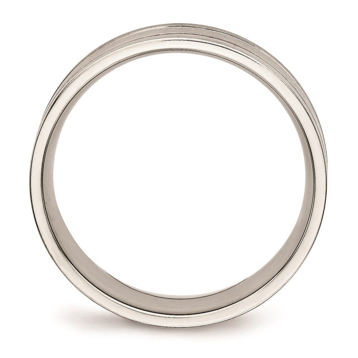 Unisex Fashion Jewelry, Chisel Brand Stainless Steel Brushed and Polished Ridged 6.00mm Ring Band