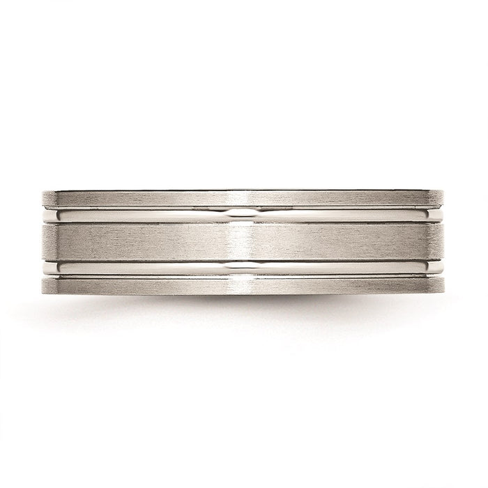 Unisex Fashion Jewelry, Chisel Brand Stainless Steel Brushed and Polished Ridged 6.00mm Ring Band