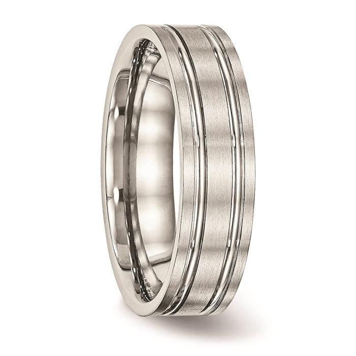 Unisex Fashion Jewelry, Chisel Brand Stainless Steel Brushed and Polished Ridged 6.00mm Ring Band