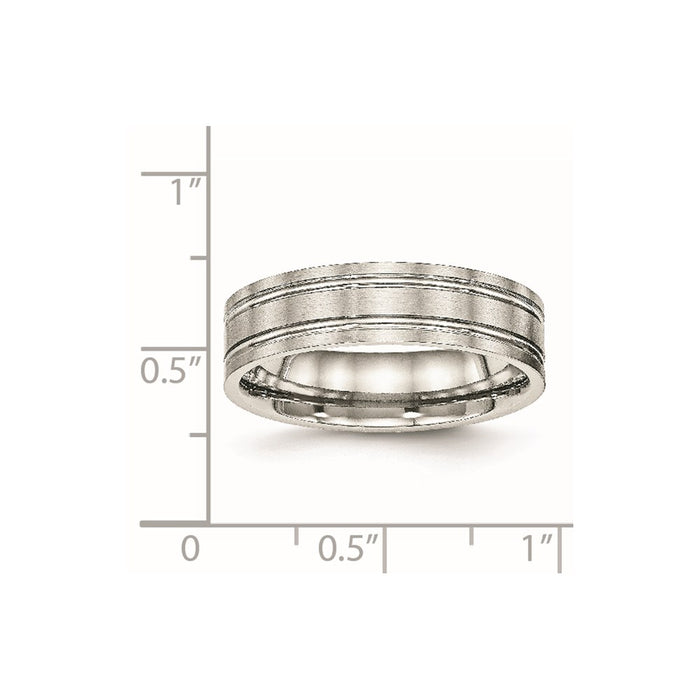 Unisex Fashion Jewelry, Chisel Brand Stainless Steel Brushed and Polished Ridged 6.00mm Ring Band