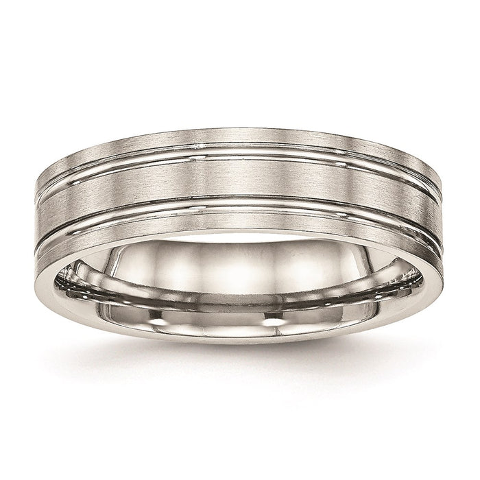 Unisex Fashion Jewelry, Chisel Brand Stainless Steel Brushed and Polished Ridged 6.00mm Ring Band