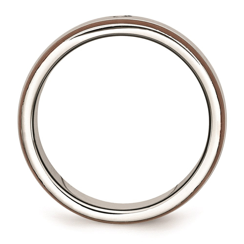 Unisex Fashion Jewelry, Chisel Brand Stainless Steel Brown IP-plated Brushed w/Diamond 8mm Polished Ring Band