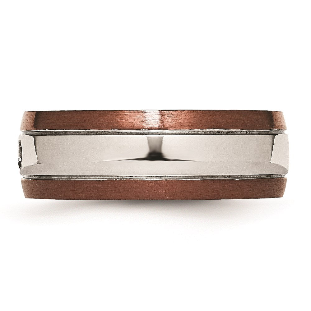 Unisex Fashion Jewelry, Chisel Brand Stainless Steel Brown IP-plated Brushed w/Diamond 8mm Polished Ring Band