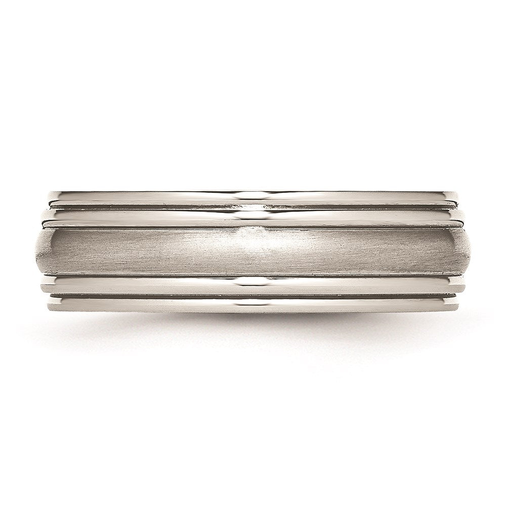 Unisex Fashion Jewelry, Chisel Brand Stainless Steel Brushed and Polished Ridged 7.00mm Ring Band