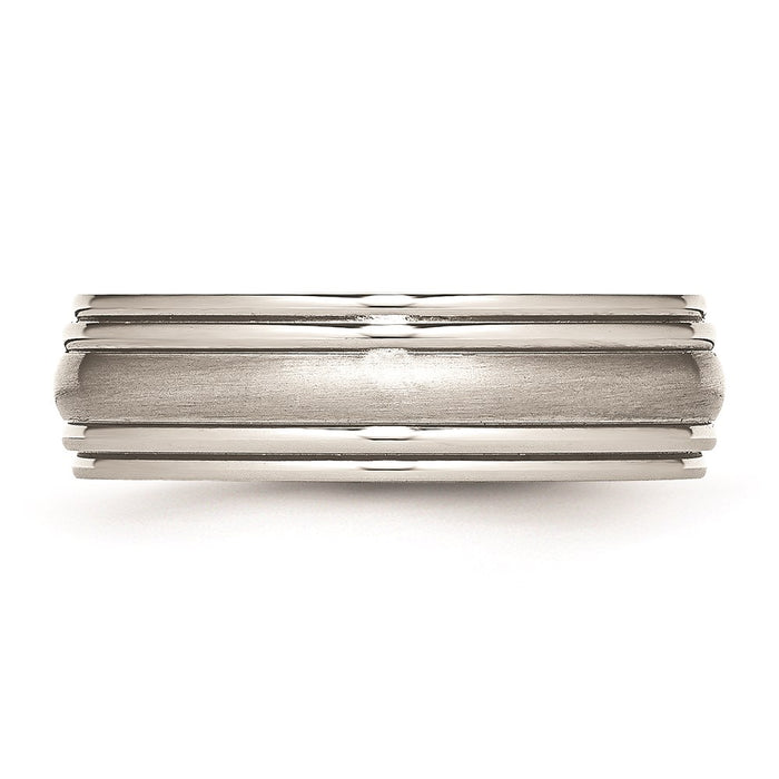 Unisex Fashion Jewelry, Chisel Brand Stainless Steel Brushed and Polished Ridged 7.00mm Ring Band
