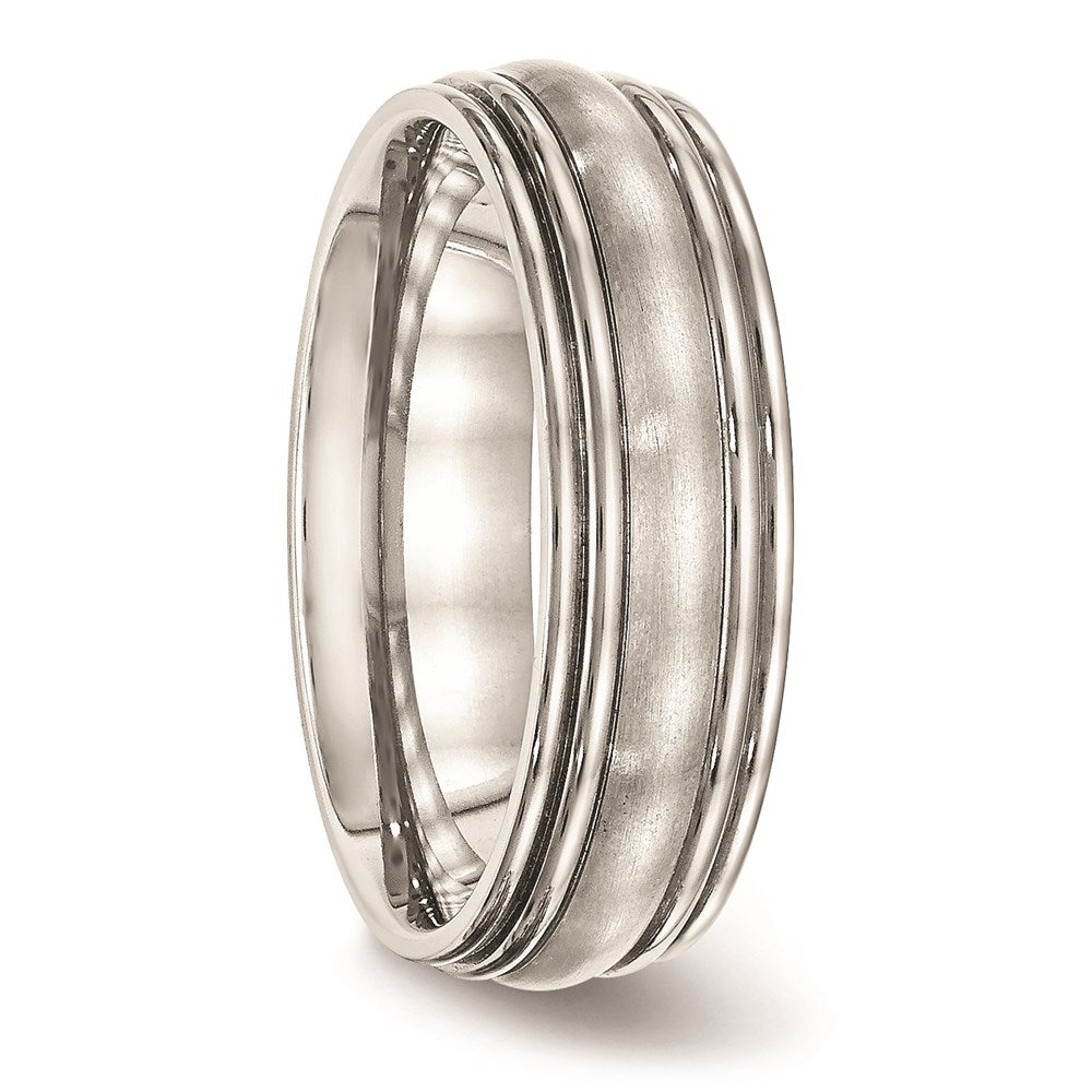 Unisex Fashion Jewelry, Chisel Brand Stainless Steel Brushed and Polished Ridged 7.00mm Ring Band